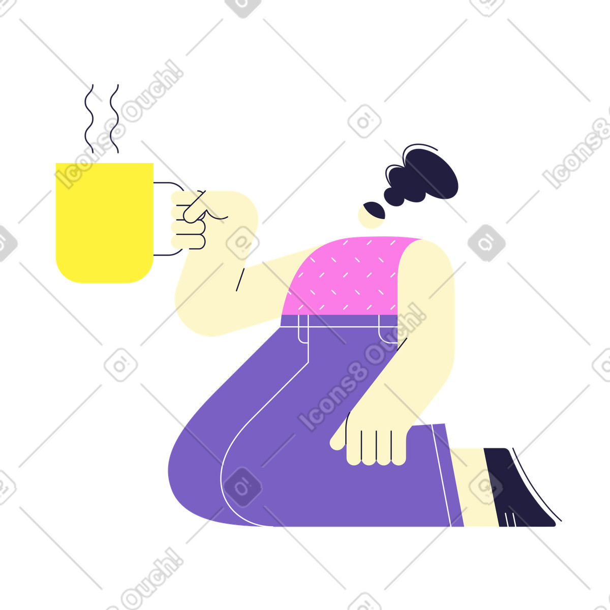 Иллюстрация Женщина стоит на коленях и пьет кофе в PNG и SVG