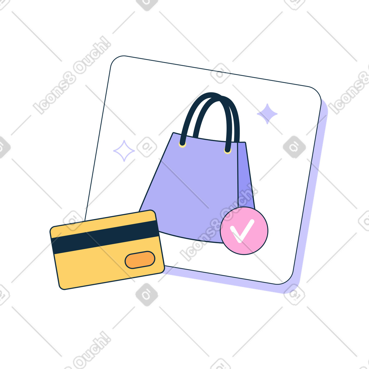 Paying for online purchase by card illustration in PNG, SVG