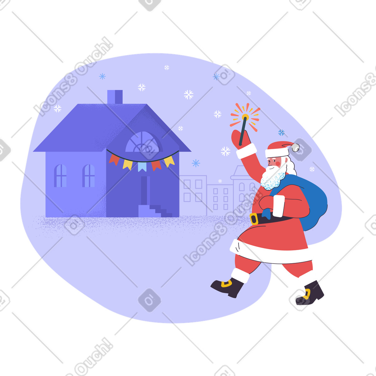 Santa Claus on Christmas eve illustration in Pale style download in PNG, SVG