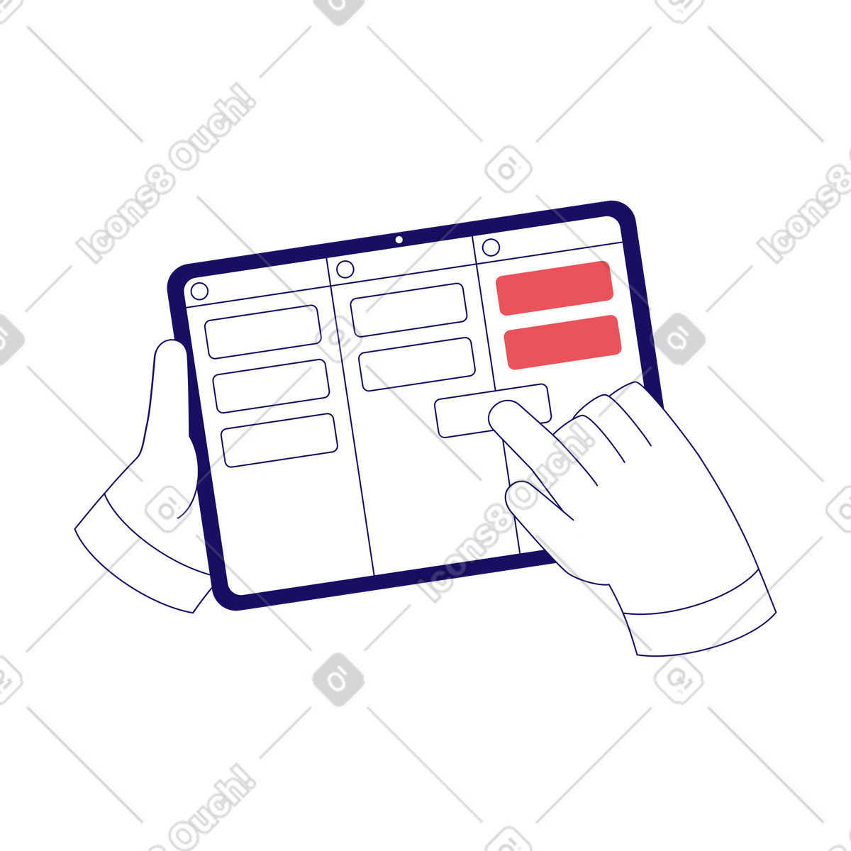 Kanban-board auf einem tablet-Illustration im Bendy-Stil als Download in PNG, SVG