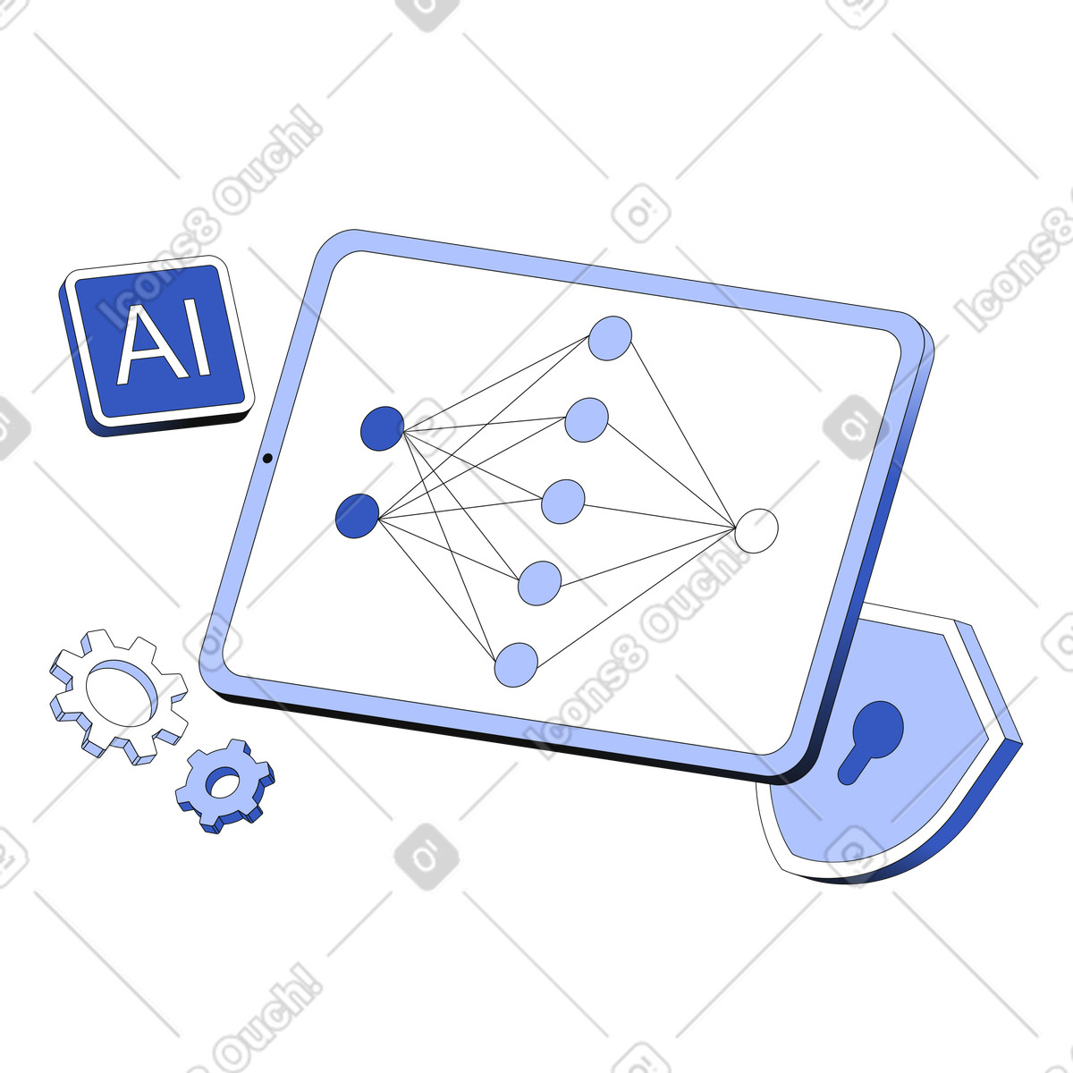 Scheme of neural network on the tablet illustration in PNG, SVG