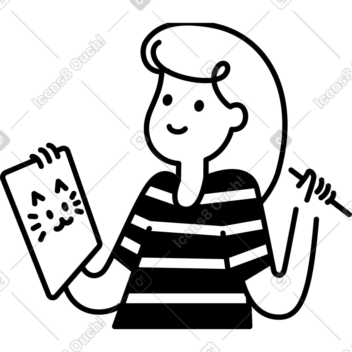 Ilustração de Artist holding drawing tablet with cute cat sketch artwork em no estilo Notion Line Art para baixar em PNG, SVG