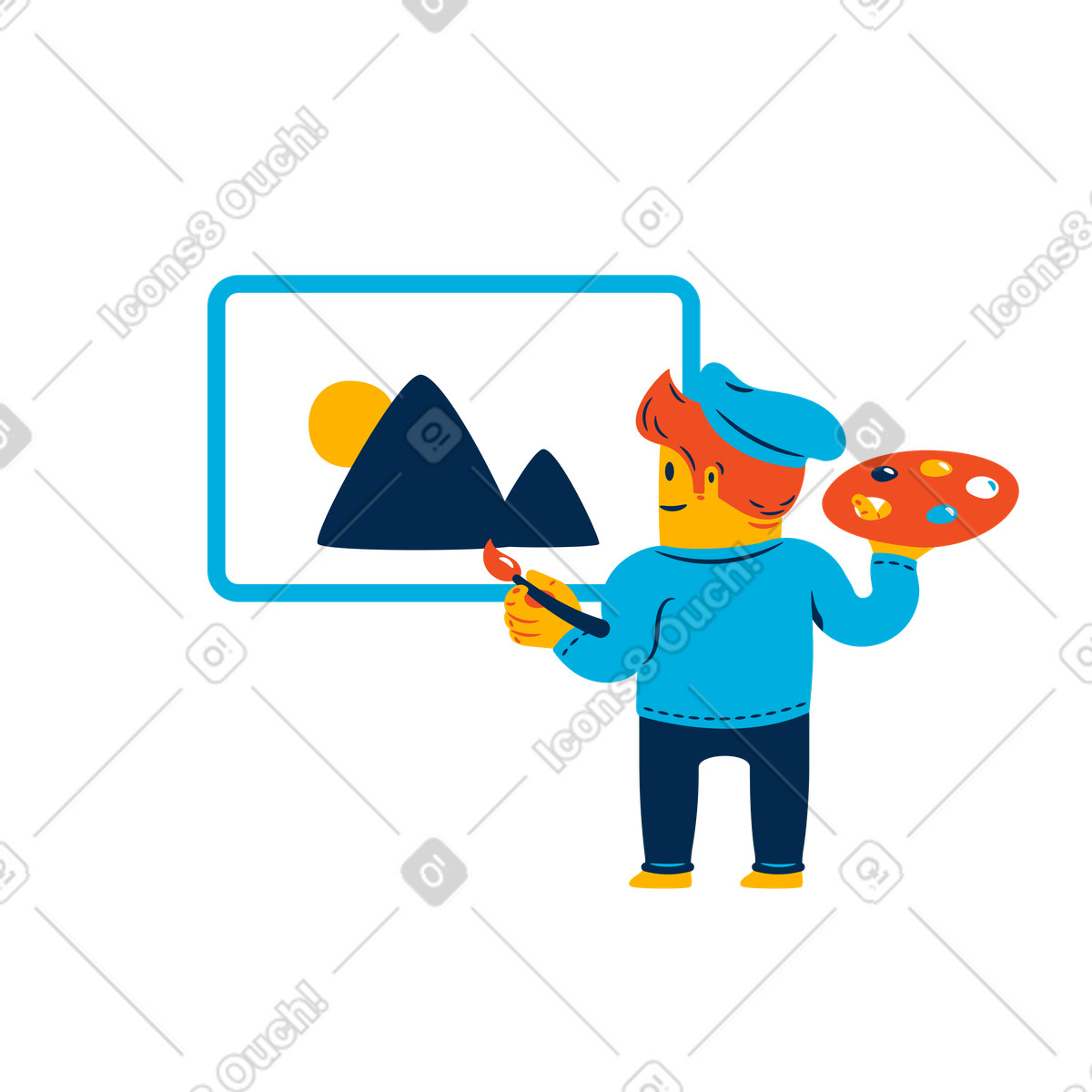 Painter man drawing a picture illustration painting clipart graphics and images