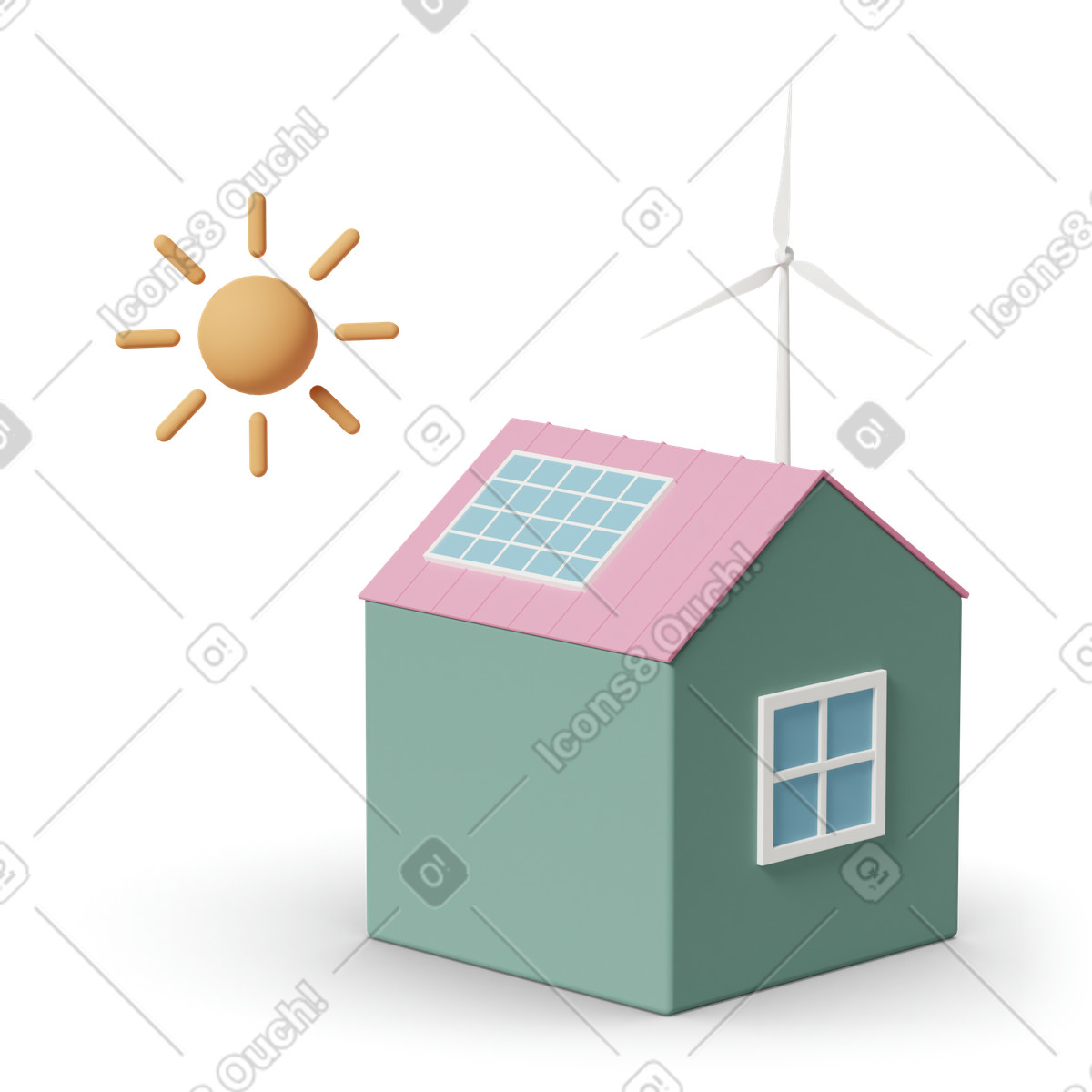 Solar panel sun house illustration in 3D Casual life style download in PNG, SVG