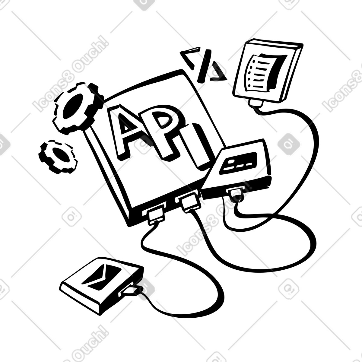 API integration, Developer toolkit, System connection illustration in Line style download in PNG, SVG