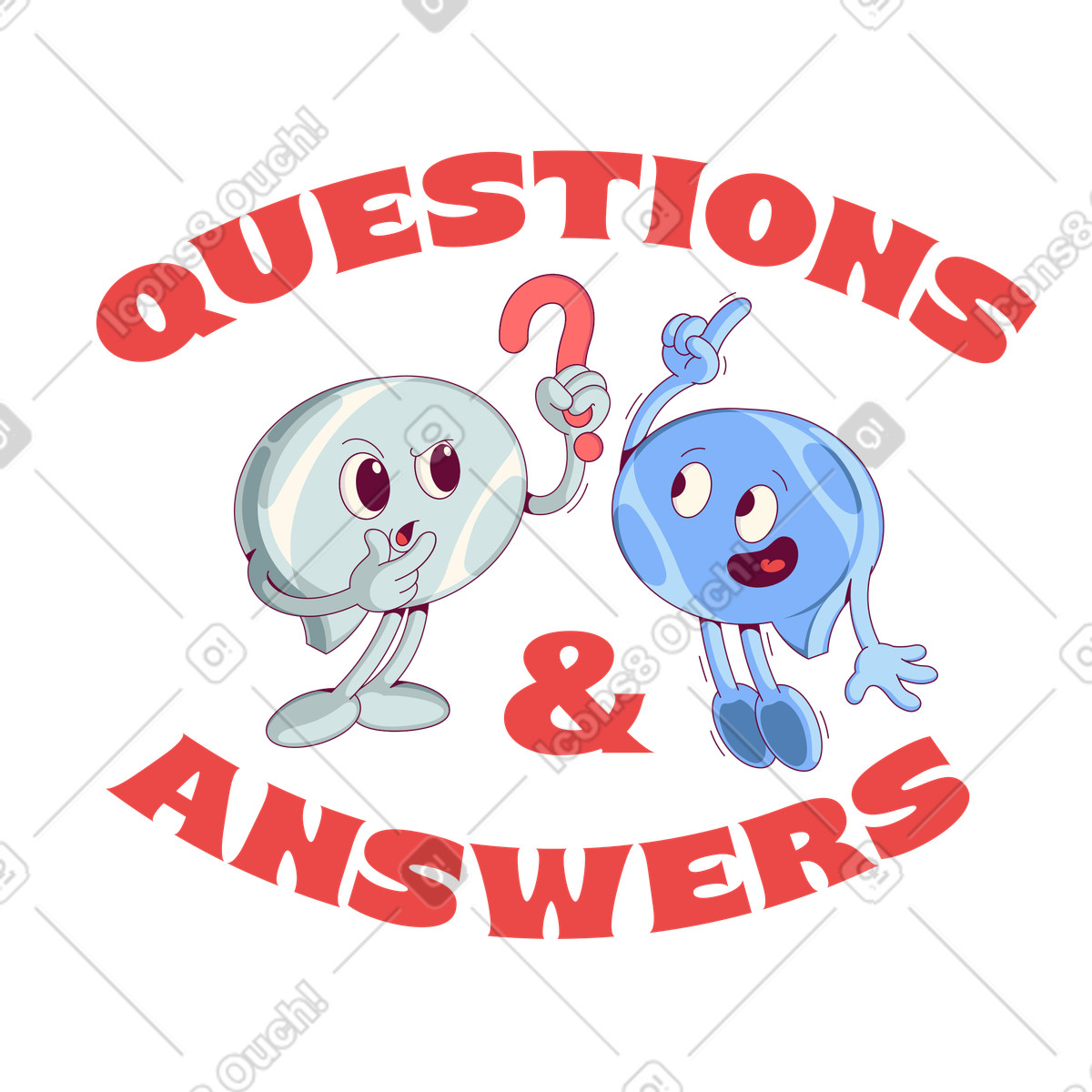Lettering Questions & Answers with speech bubbles text illustration in Handy style download in PNG, SVG