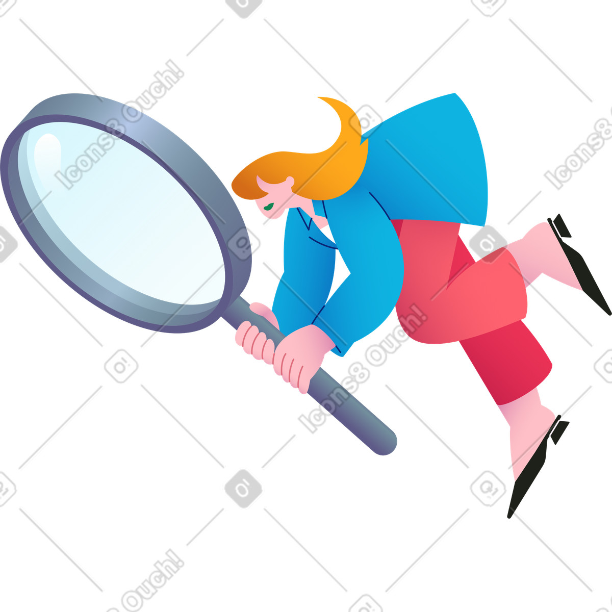 Ilustración Mujer con lupa enorme en estilo Colors a descargar en PNG y SVG
