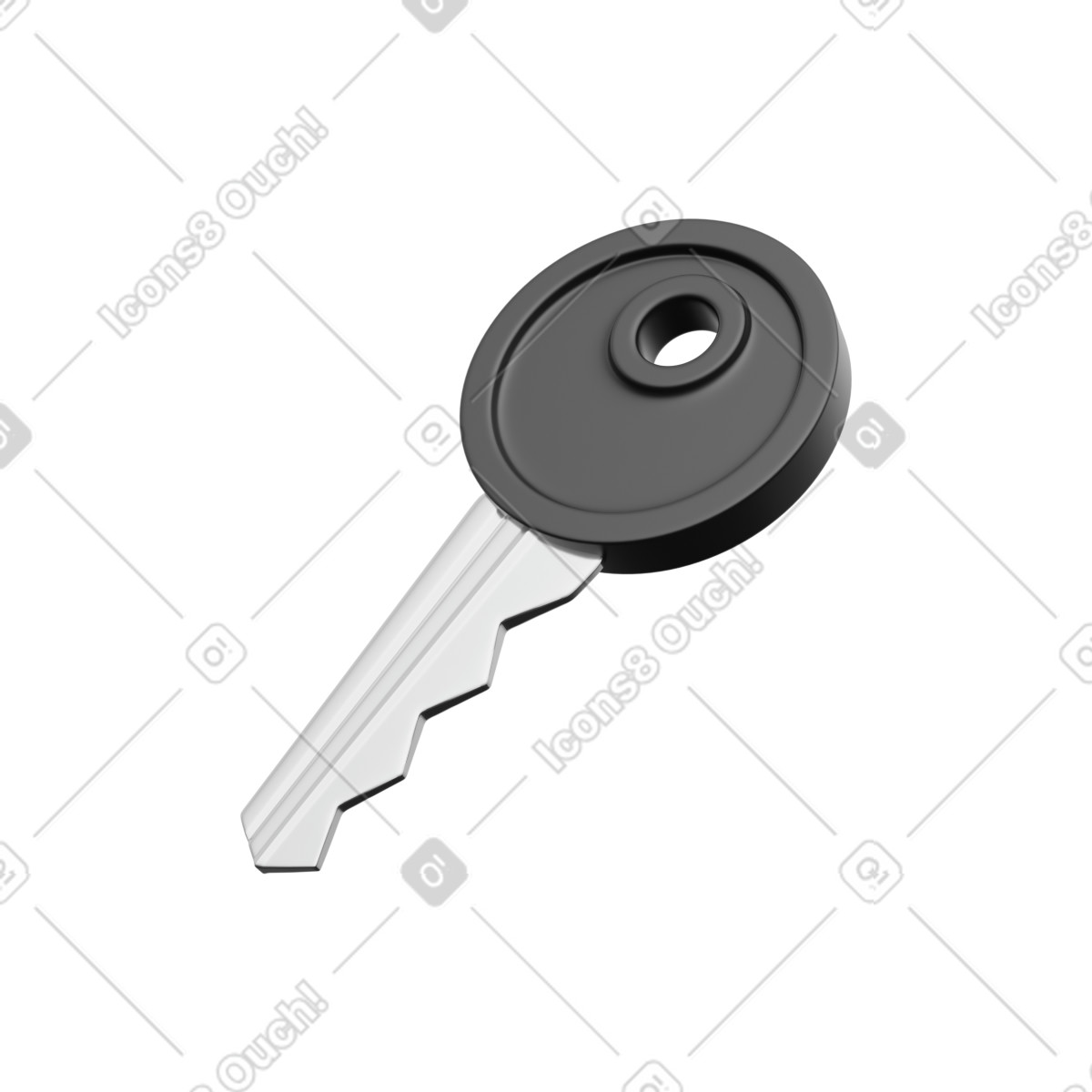 Black key illustration in 3D Playful style download in PNG, SVG