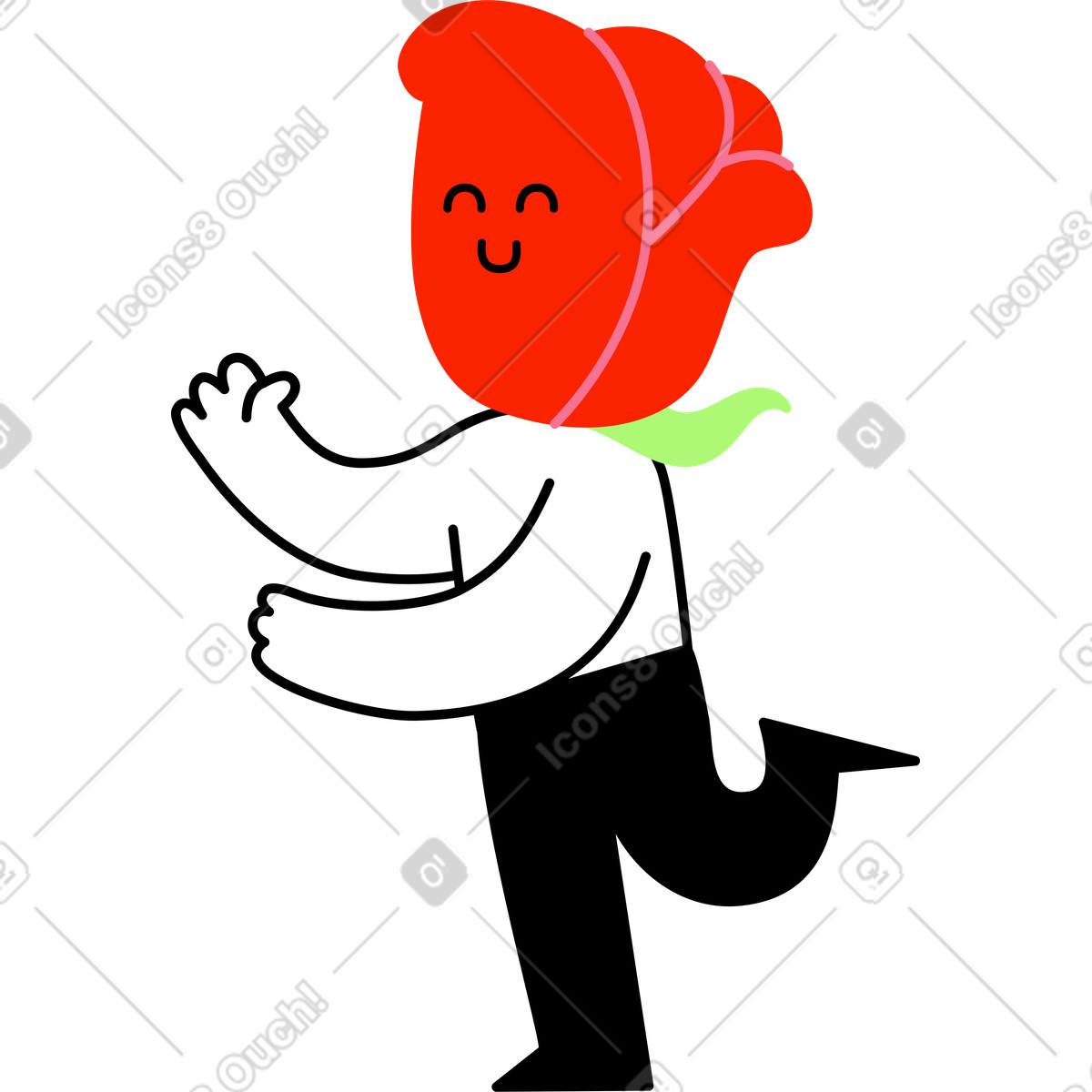 Figur mit einer rose als kopf-Illustration im Giggle-Stil Download in PNG, SVG