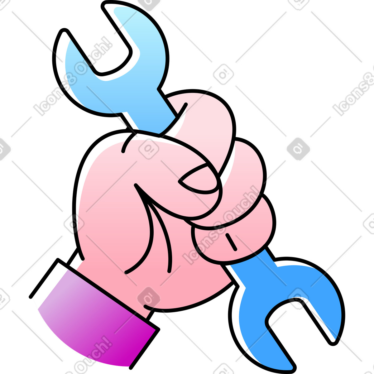 Pocus スタイルの レンチを持つ手 のイラストをPNG、SVG形式でダウンロード