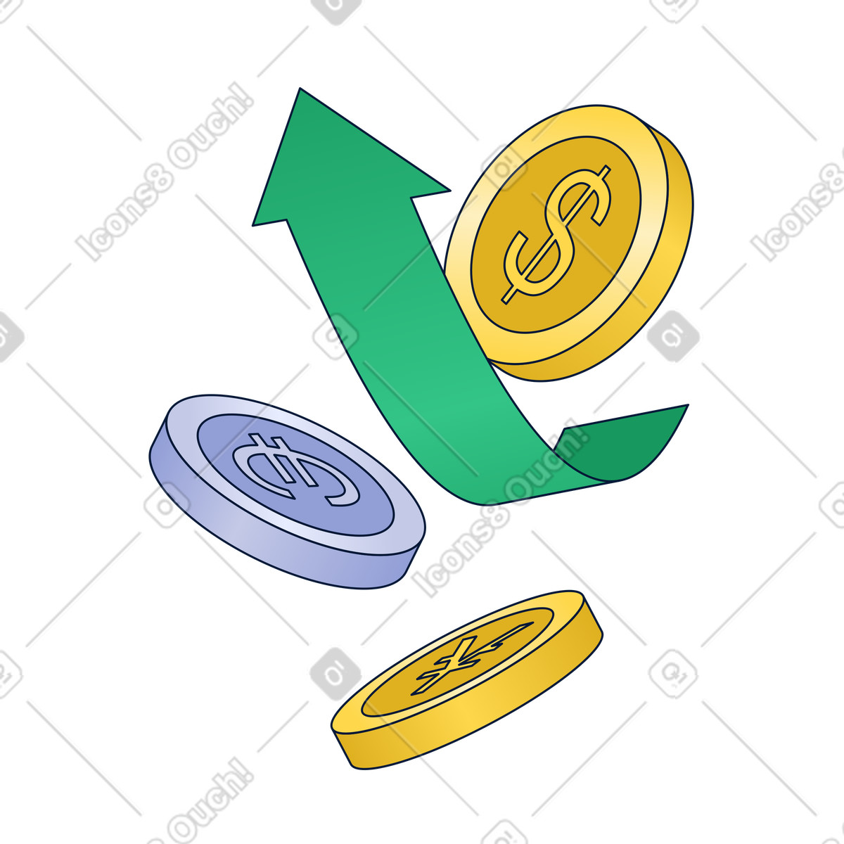 Coins with up arrow, Financial growth illustration in PNG, SVG