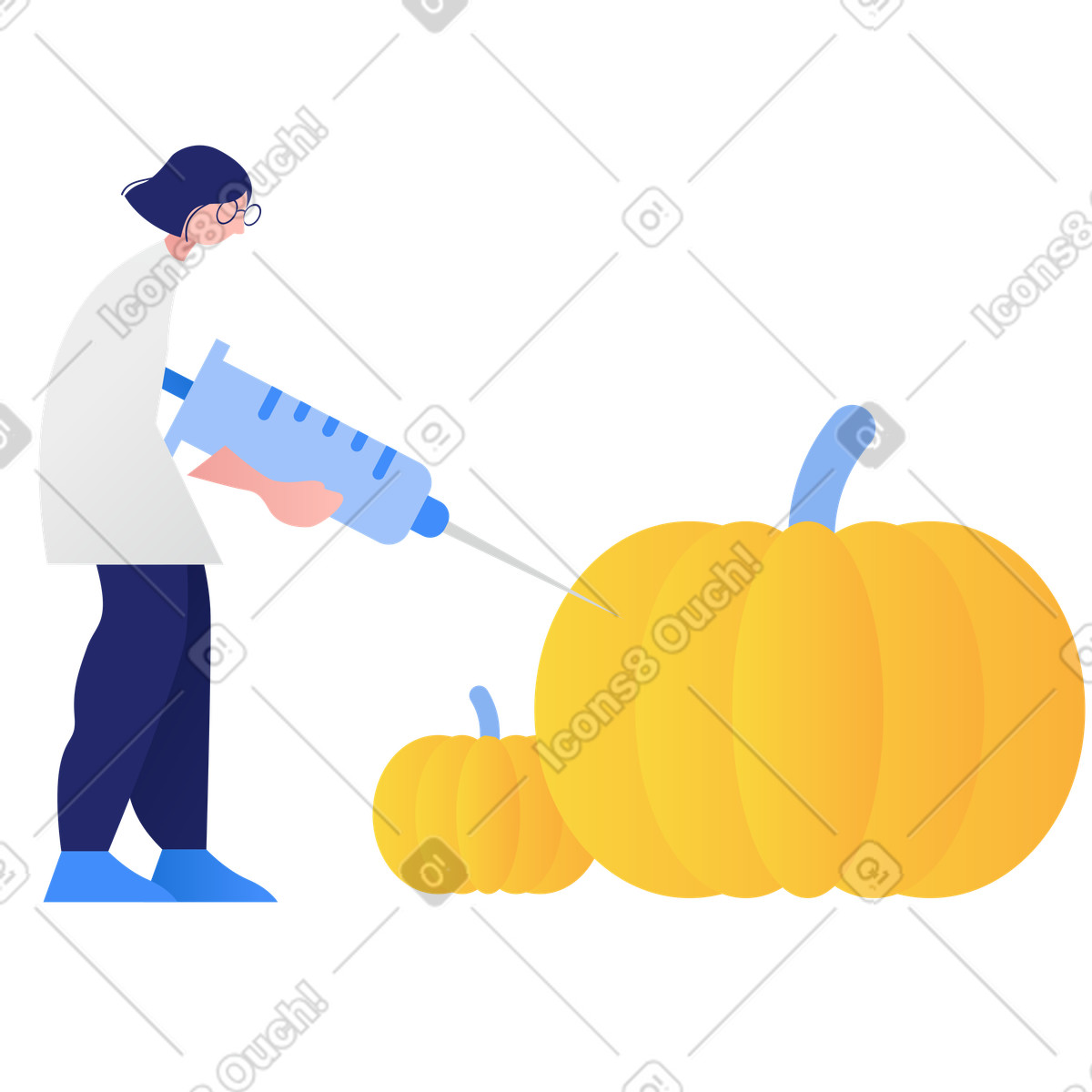 下载 Clip 风格的 科学家制作转基因南瓜 插画，支持 PNG、SVG 格式