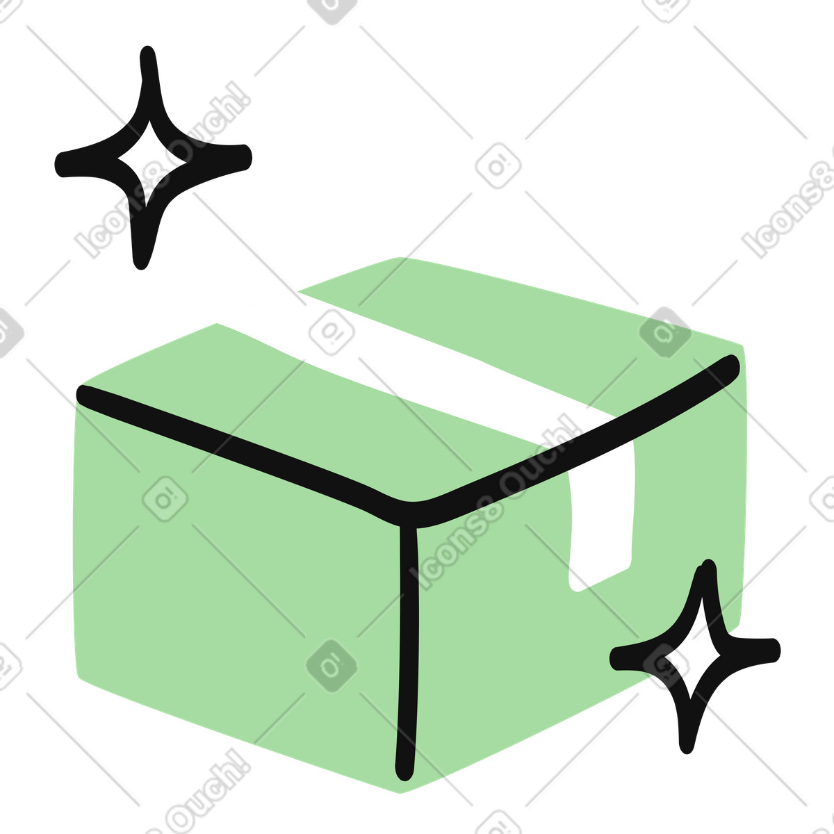 Package parcel box with sparkles indicating clean delivery service illustrazione in stile Organic scarica in PNG, SVG
