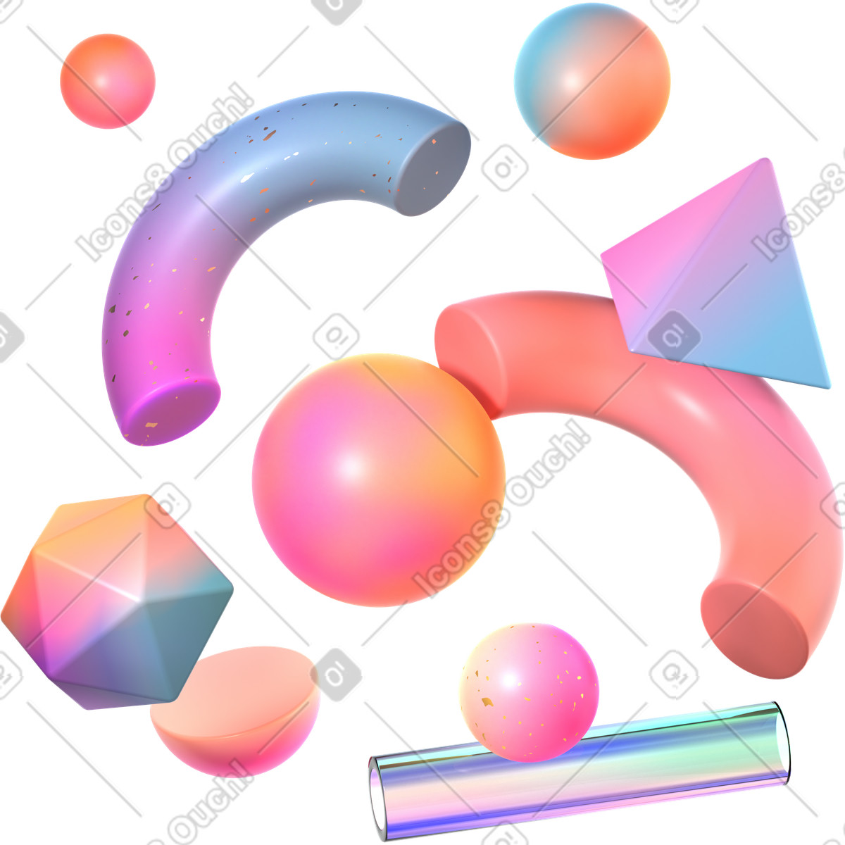 Forme di plastica e vetro in un ambiente dinamico illustrazione stile 3D Glassy scarica PNG, SVG