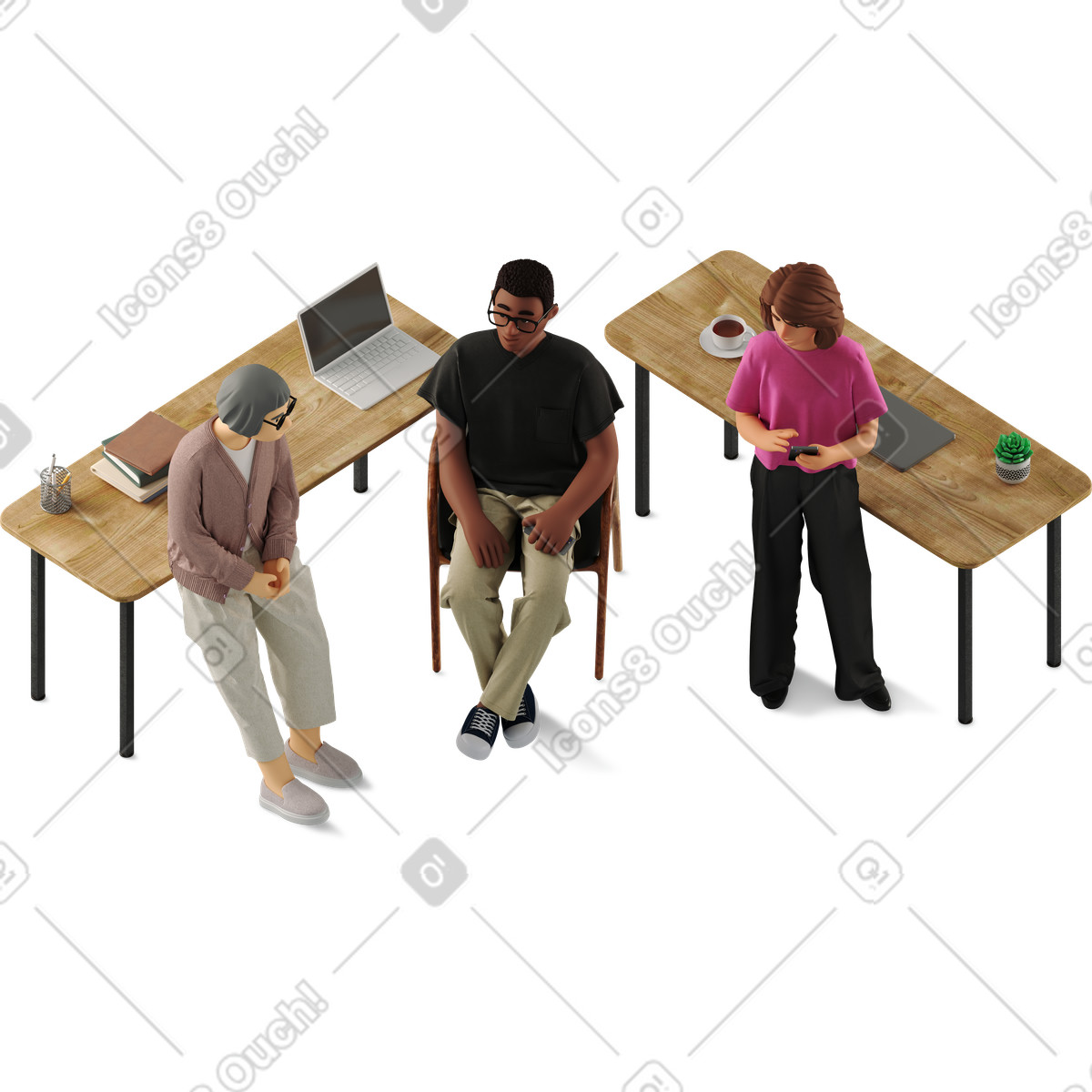 Ilustração de Three people communicating at work em no estilo 3D Business para baixar em PNG, SVG
