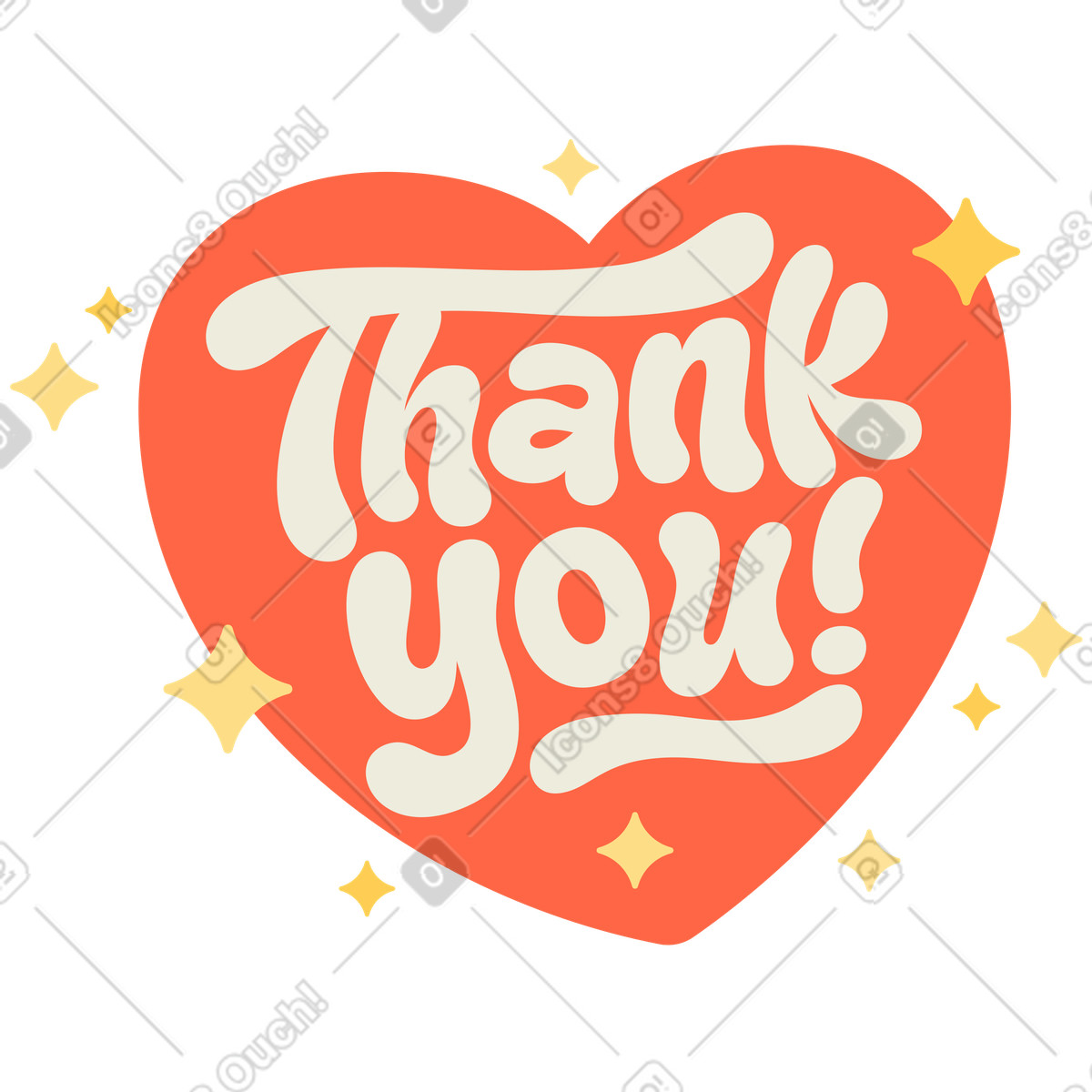 Lettering Thank You! with heart text illustration in Social style download in PNG, SVG