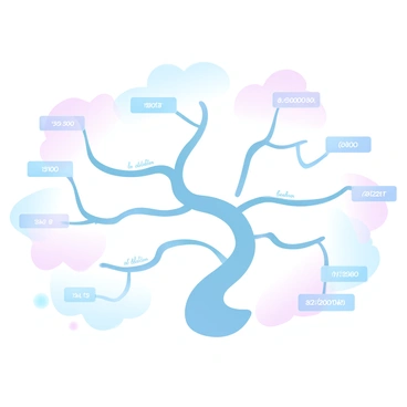 An evolutionary tree structure is displayed prominently in the center of the image. The tree has multiple branching points, each labeled with specific time periods to indicate the development of rRNA over time. Different species are represented at the ends of the branches, showcasing their evolutionary relationship. Colorful gradient pastel backgrounds give a soft, engaging aesthetic to the tree, enhancing the visual representation of the timeline. Each branch is adorned with small, informative labels that add clarity to the evolutionary connections.