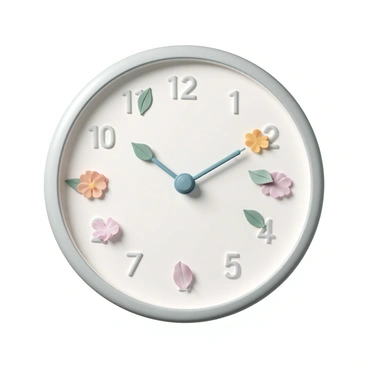 An alarm clock with flower petals and leaves instead of traditional hands