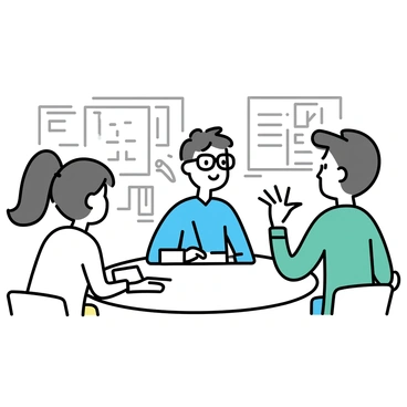 A group of three students engaged in an animated English debate. One student, wearing a blue shirt and black glasses, raises his hand to make a point while sitting at the center of a round table. The second student, with long brown hair tied in a ponytail and wearing a white blouse, listens attentively with a notebook in front of her. The third student, dressed in a green sweater, leans forward, gesturing passionately as he speaks. The background includes stacks of books and a whiteboard filled with notes, emphasizing the academic atmosphere.