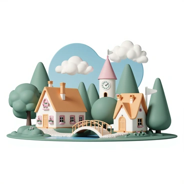 A quaint fairytale village with cobblestone streets and charming houses