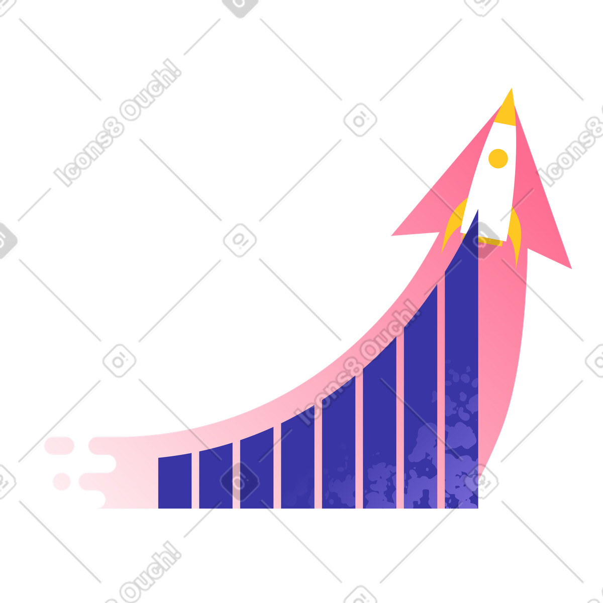 Rocket launching over bar chart, business growth acceleration, startup success and rapid scaling illustration in PNG, SVG