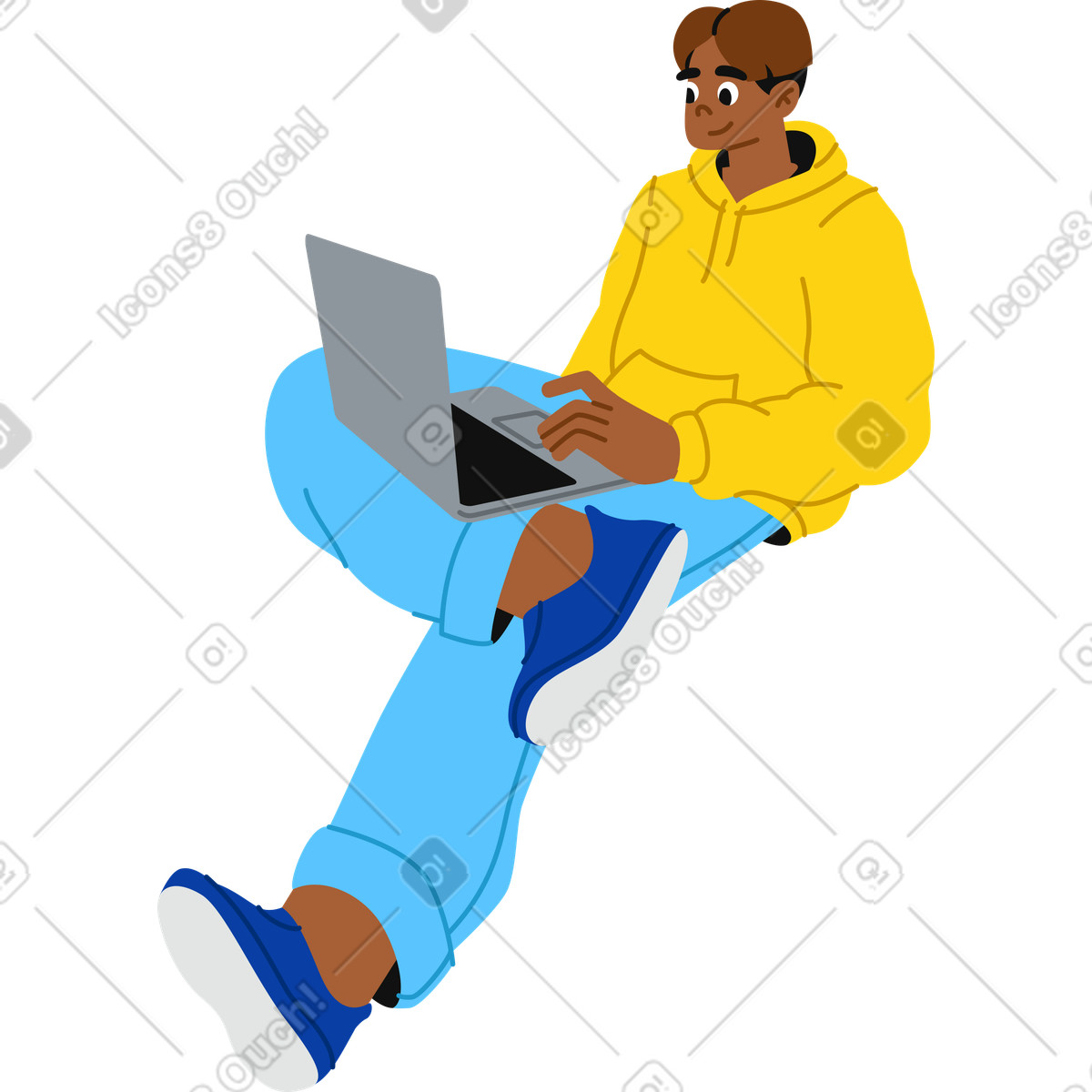 Ilustración Joven usando laptop en estilo Active a descargar en PNG y SVG