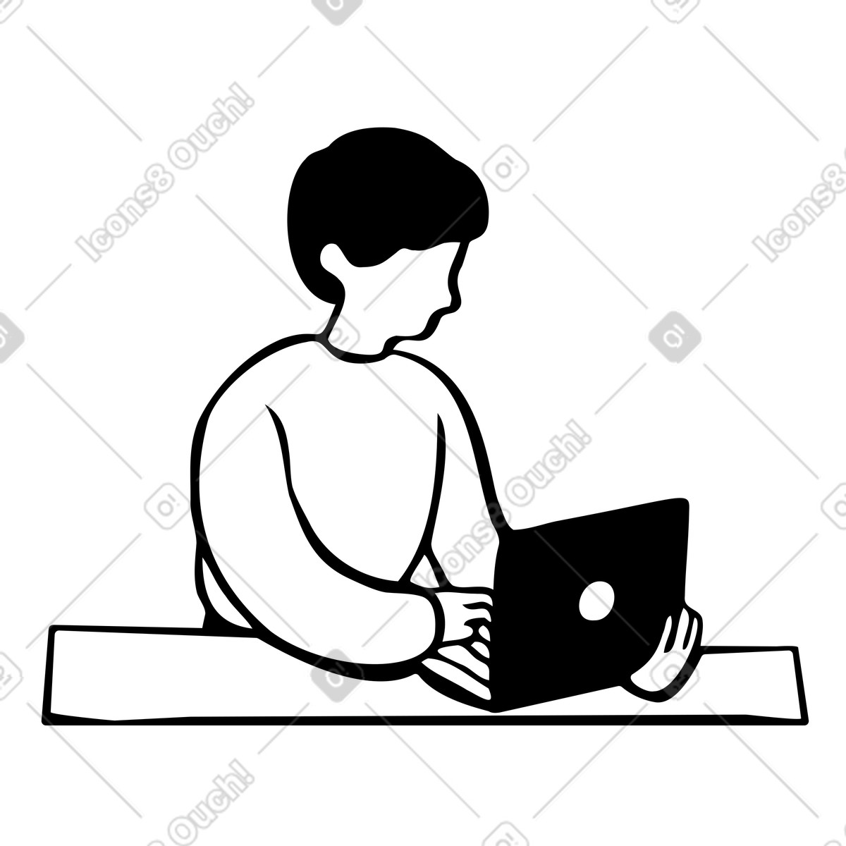 Man studying or working on laptop illustration in Journal style download in PNG, SVG