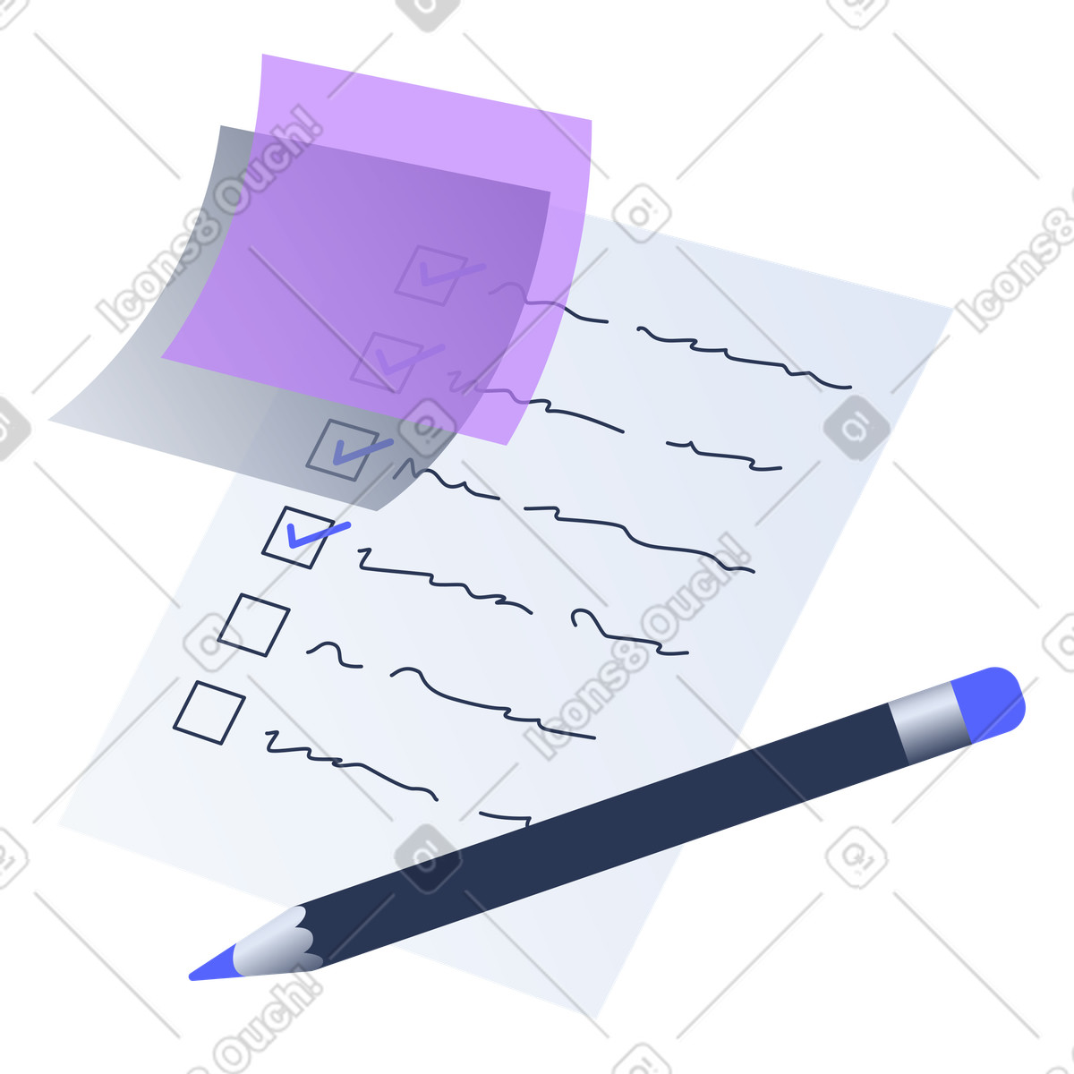 Checklist and sticky notes for planning illustration in Lucent style download in PNG, SVG
