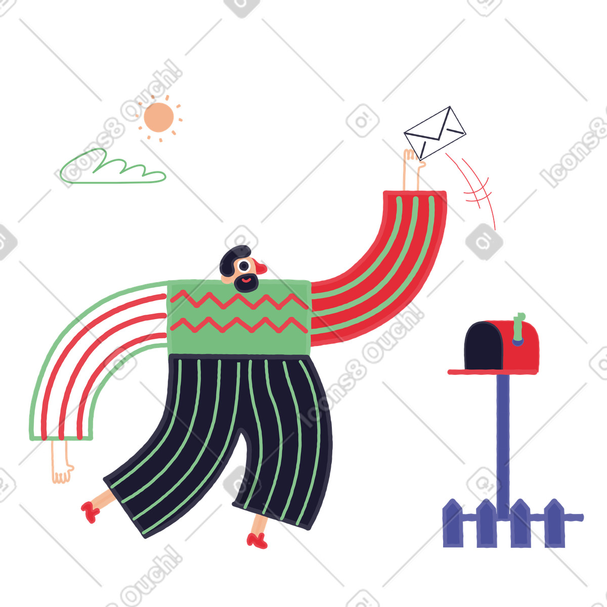 Stripy 스타일의 우편함에서 우편물을 받는 남자 일러스트레이션 PNG, SVG 다운로드