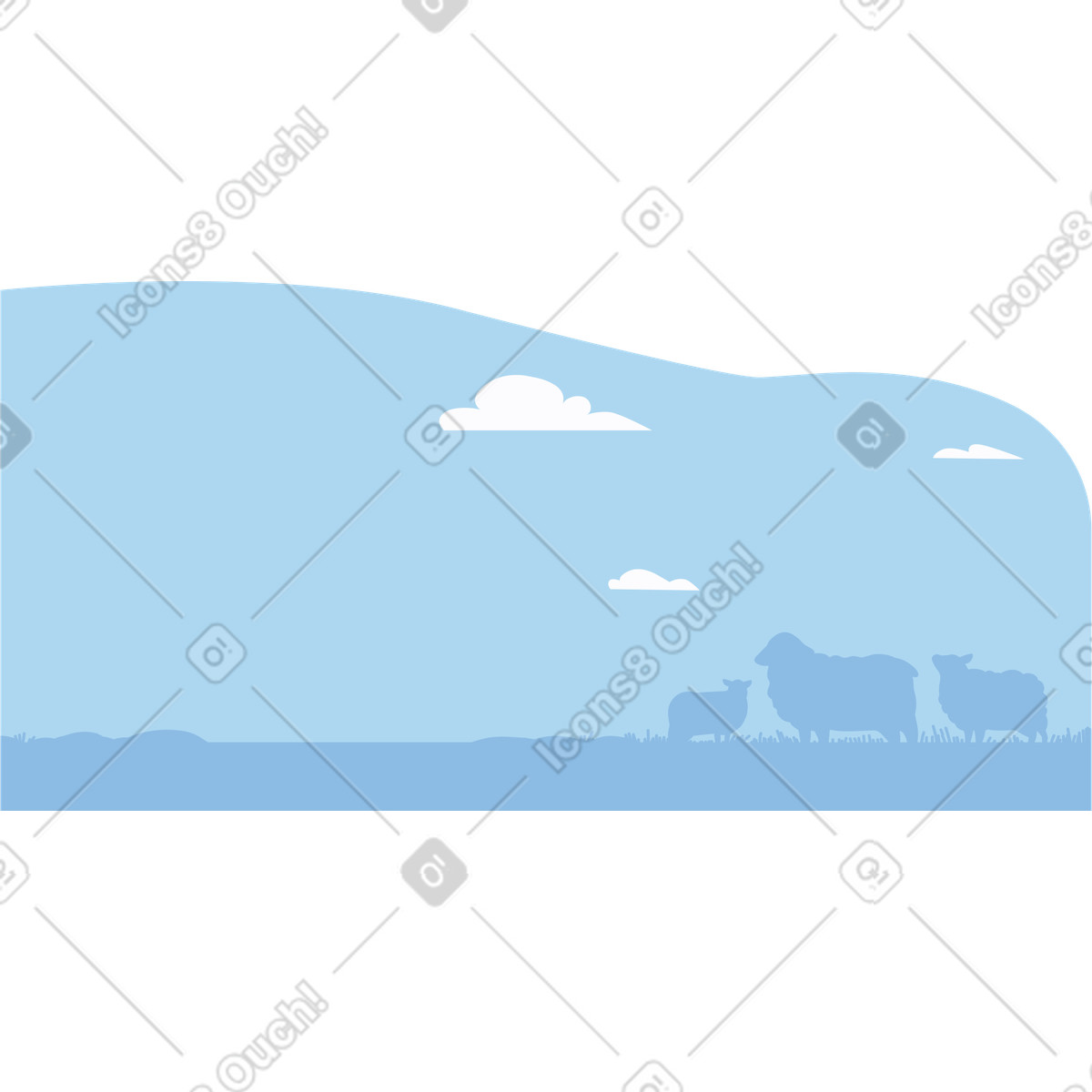 Ilustración Background with meadow and sheep en estilo Woof a descargar en PNG y SVG