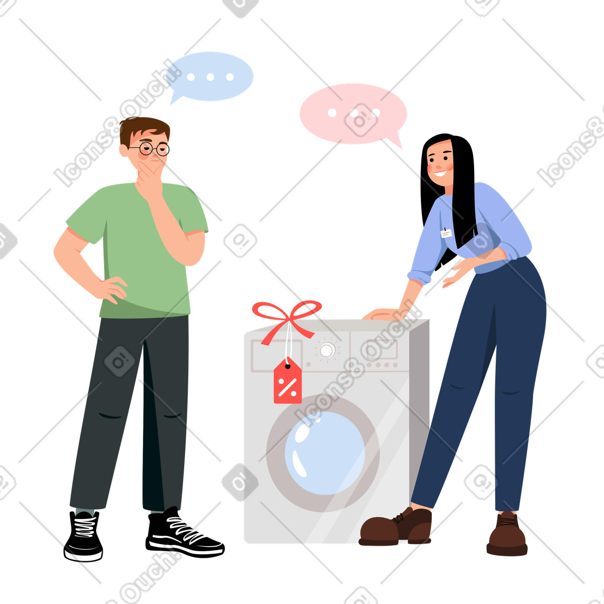 Ragazza consulente e cliente illustrazione in stile Lagom scarica in PNG, SVG