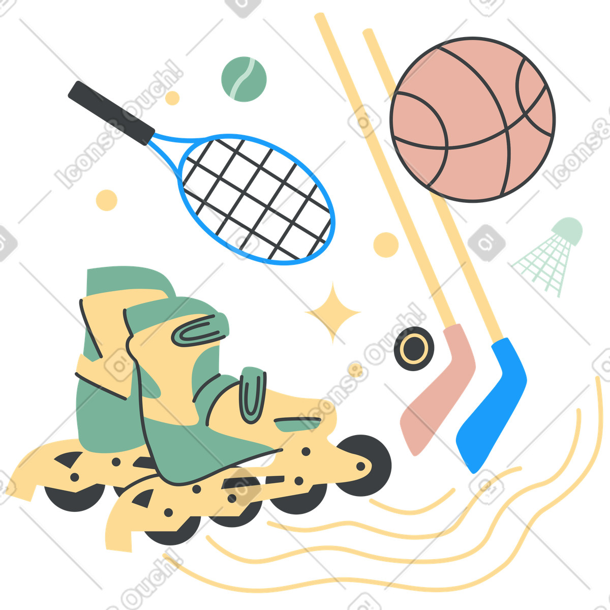 Сhildren's sports games and equipment illustration in Kiddo style download in PNG, SVG