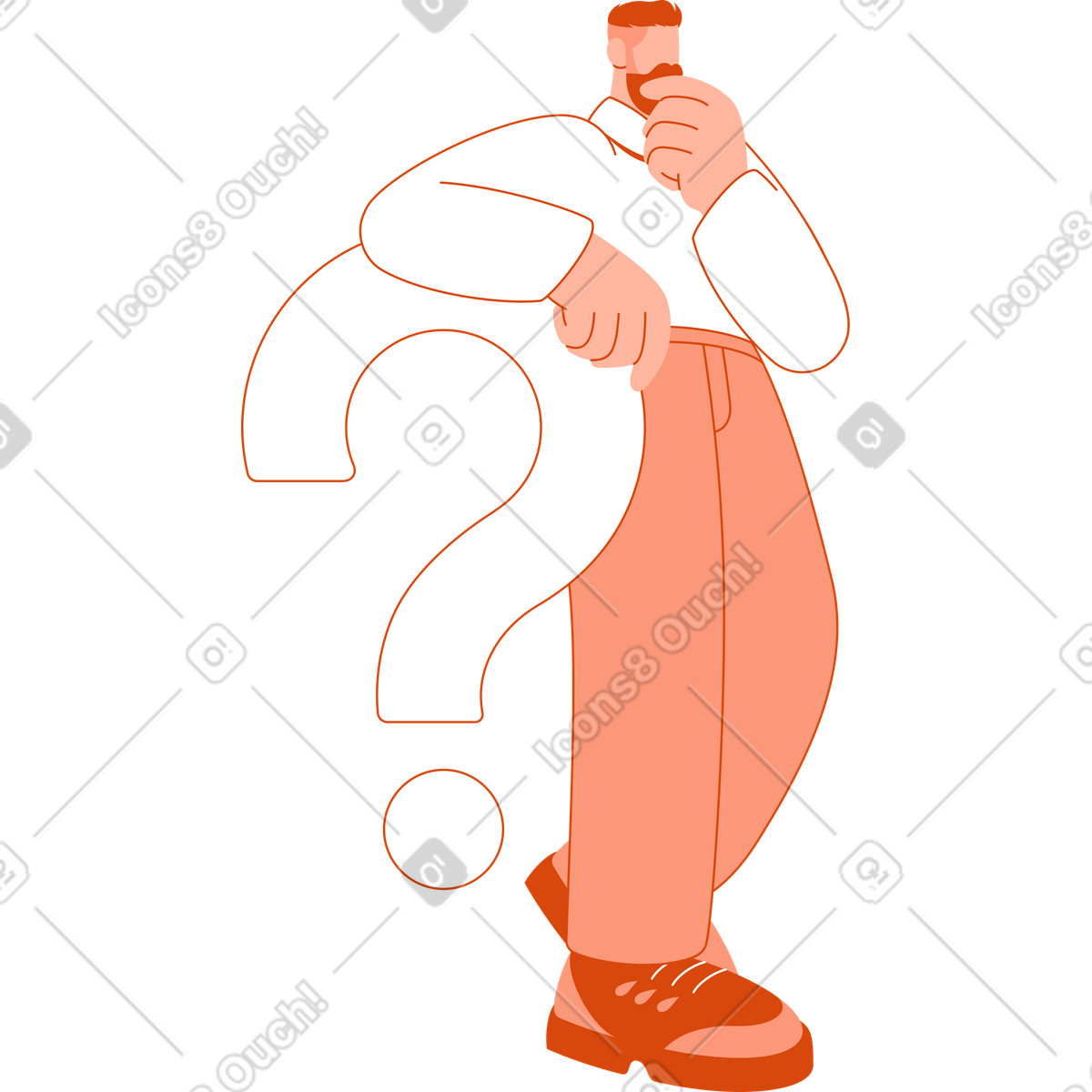 Mann mit einer frage-Illustration im Orange-Stil als Download in PNG, SVG
