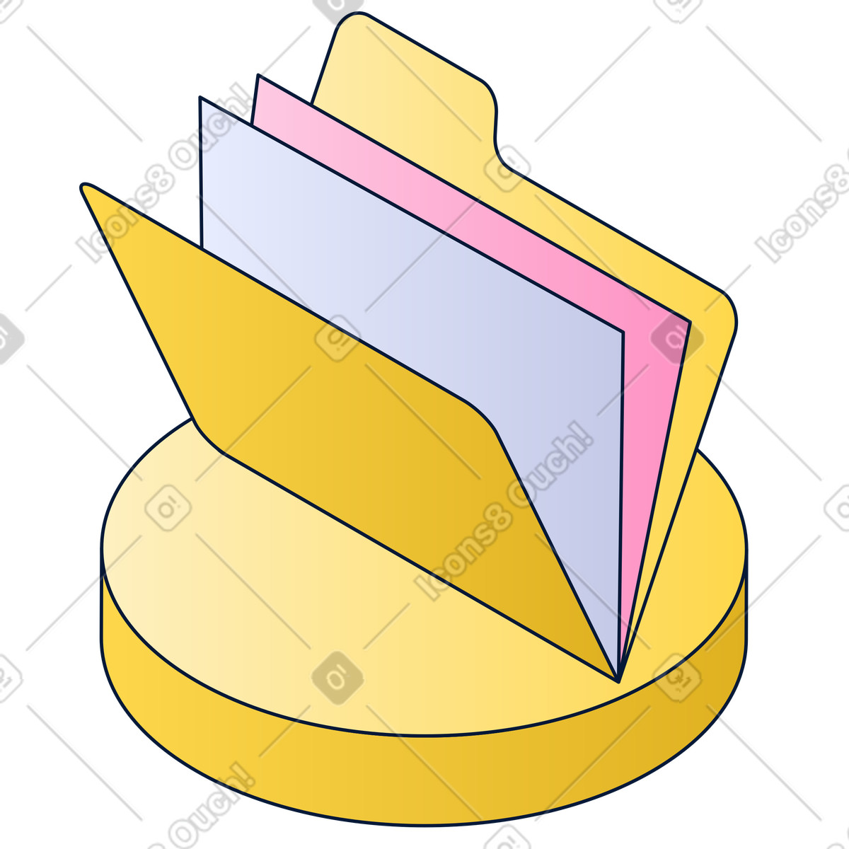 Open yellow folder with documents, file storage and archiving illustration in Neat style download in PNG, SVG