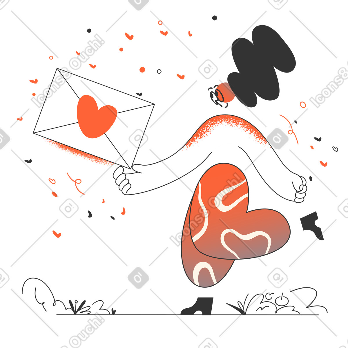 Romantic love letter and affection, valentine message emotional connection illustration in Crayon style download in PNG, SVG