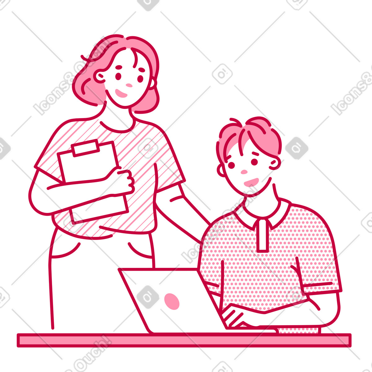 Illustration Une employée forme un nouvel employé dans le style Natty à télécharger aux formats PNG, SVG