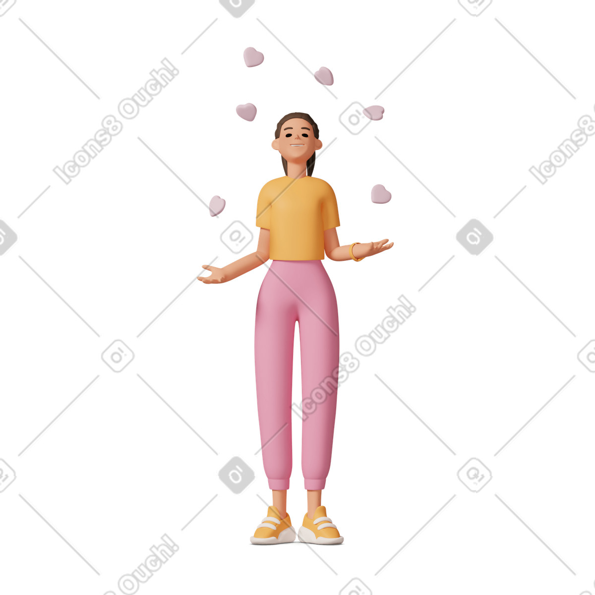 Young woman juggling hearts illustration in 3D Casual life style download in PNG, SVG