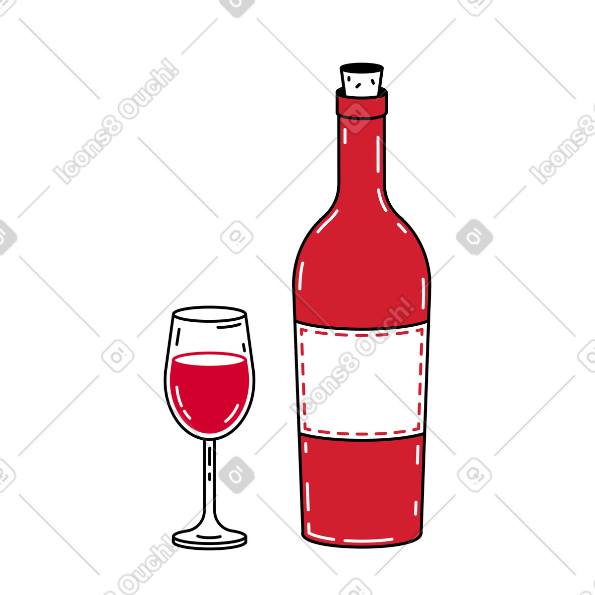 Bottiglia di vino con bicchiere illustrazione in stile Ruby scarica in PNG, SVG