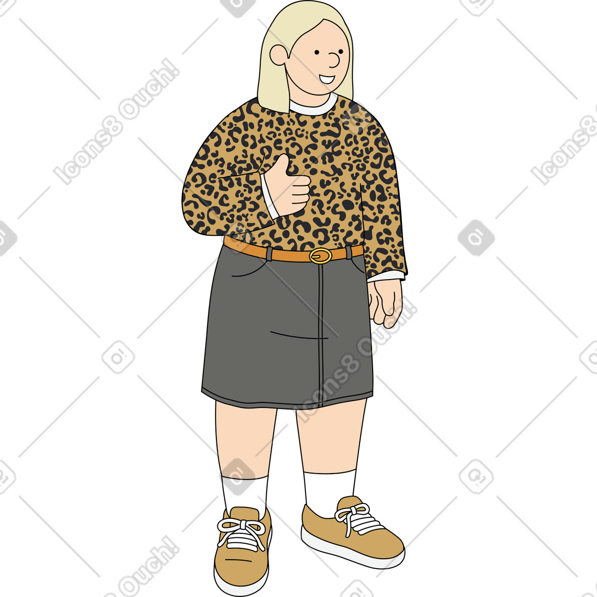 Ilustración Mujer joven de pie en estilo Kindy a descargar en PNG y SVG