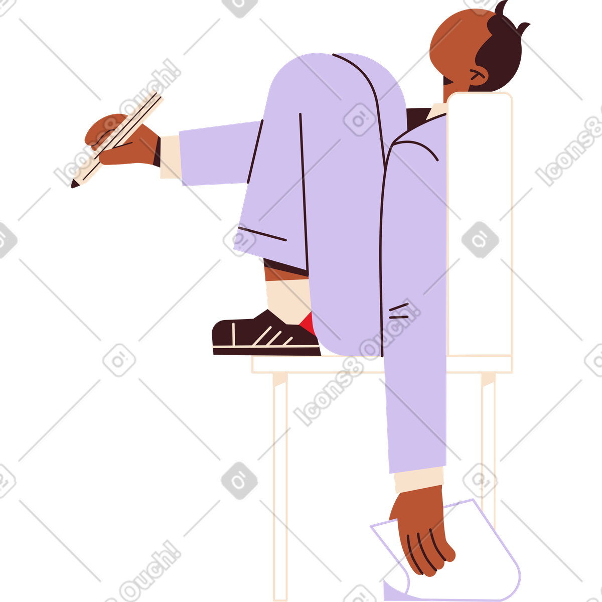 Ilustración Hombre sentado en una silla con lápiz y papel estilo Folks a descargar PNG SVG
