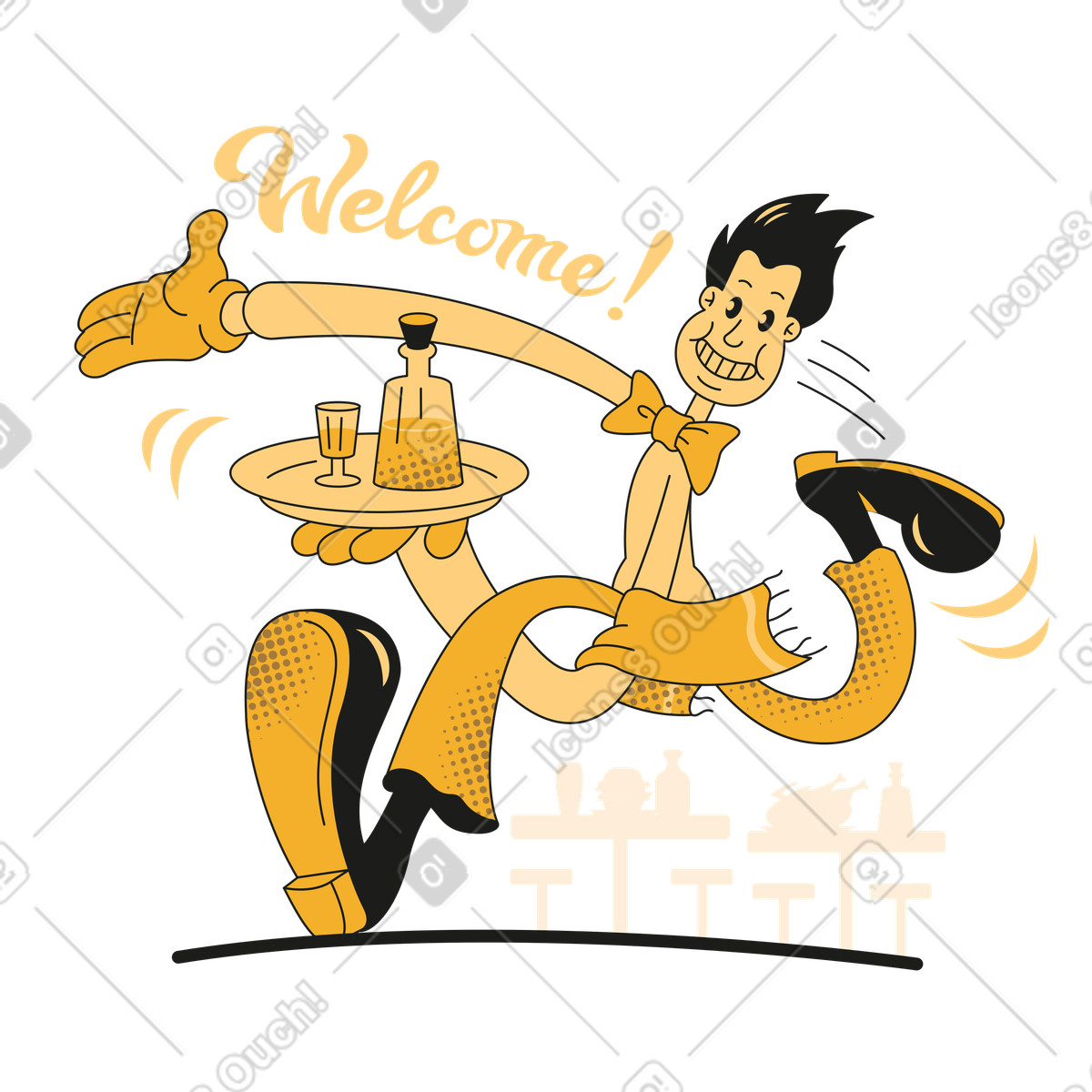 Waiter running with a tray illustration welcome cartoon clipart vector graphics SVG download