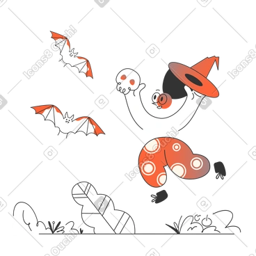 Little witch playing with bats PNG, SVG