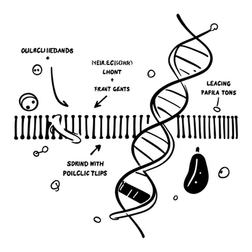 A detailed illustration of a "replication fork" with distinct "leading" and "lagging strands" during a "dynamic DNA replication process." The fork structure is depicted with the double helix unwinding, showcasing the separation of strands. The leading strand is shown extending smoothly towards the fork, while the lagging strand is represented with short segments called "Okazaki fragments." Enzymatic proteins, such as helicase and DNA polymerase, are included, actively facilitating the replication process. The surrounding area contains nucleotides ready for incorporation into the new strands. The overall composition captures the intricate mechanics of DNA replication.