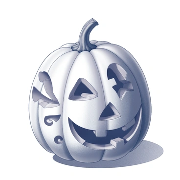 A butternut squash is displayed in a prominent position. The squash features intricate designs carved into its skin, showcasing a collection of various patterns that mimic traditional jack-o'-lantern faces and motifs. The carvings reveal detailed shapes, such as swirling lines, geometric patterns, and expressive facial features. The texture of the squash adds depth to the overall appearance, with smooth surfaces contrasting against the carved areas. The surroundings include a simple wooden table or surface that emphasizes the focus on the creatively transformed butternut squash.