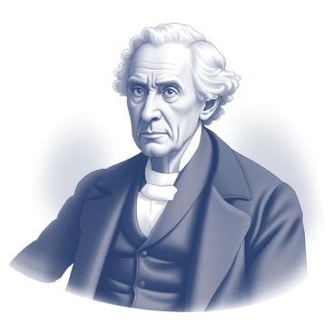 A lithographic portrait of a seated historical figure. The subject has a dignified expression, with their head turned slightly to the side. They are dressed in formal attire, including a high-collared shirt and a tailored coat. The figure's hair is neatly styled, and there are subtle wrinkles on their face that suggest wisdom and experience. The background features a simple yet elegant design, emphasizing the figure's prominent stature in history.