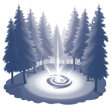 A swirling mystic portal opening in a forest, with colorful lights emanating from it