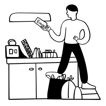 A person disappointedly looking at an expired coupon at the checkout