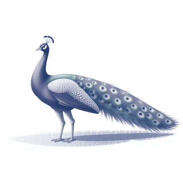 A peacock standing proudly, with its feathers fully fanned out. The feathers exhibit detailed patterns and textures, showcasing their intricate design. The peacock's head is held high, with its eye-catching crest visible. The environment includes a grassy area where the peacock is positioned, enhancing its display. The overall composition emphasizes the grandeur of the peacock's display.