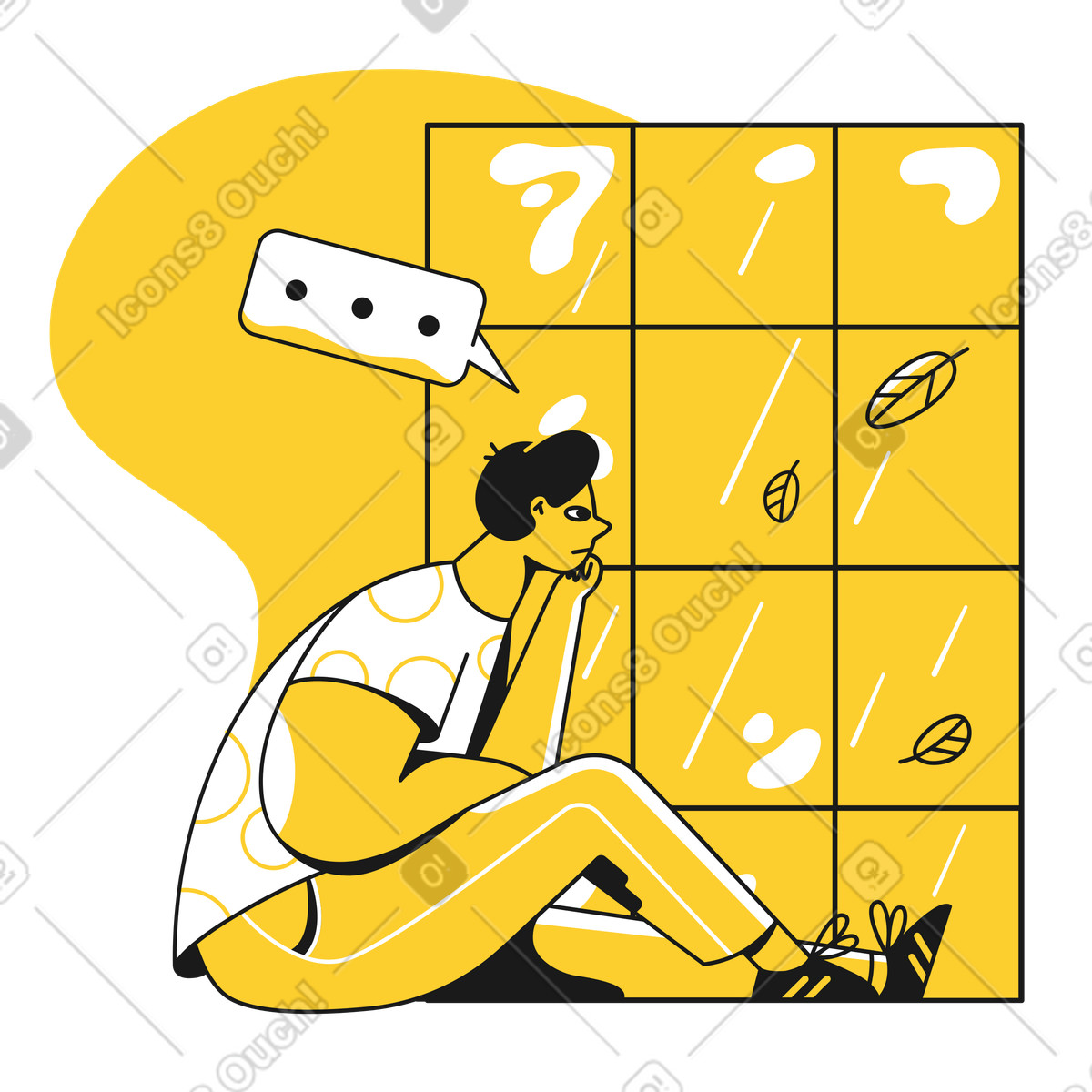 Illustration Homme triste pensant et regardant par la fenêtre dans le style Taxi à télécharger aux formats PNG, SVG