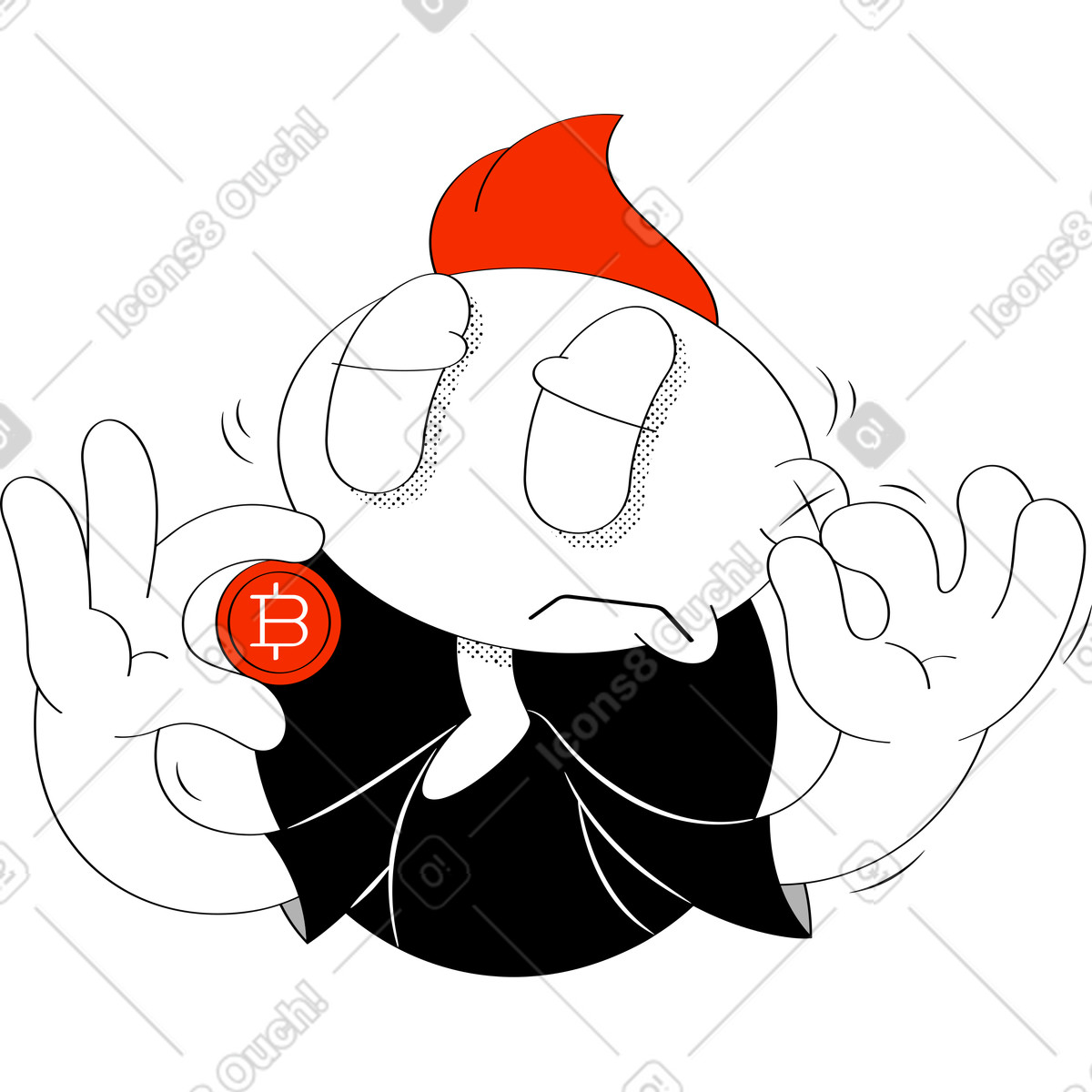 下载 Looney 风格的 手里拿着比特币的人 插画，支持 PNG、SVG 格式
